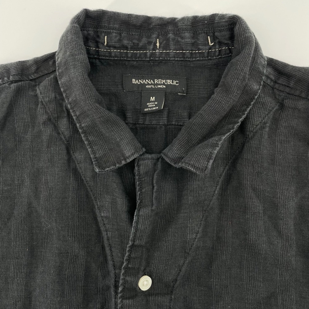 Banana Republic Men's Medium Black 100% Linen Short Sleeve Button Down Shirt